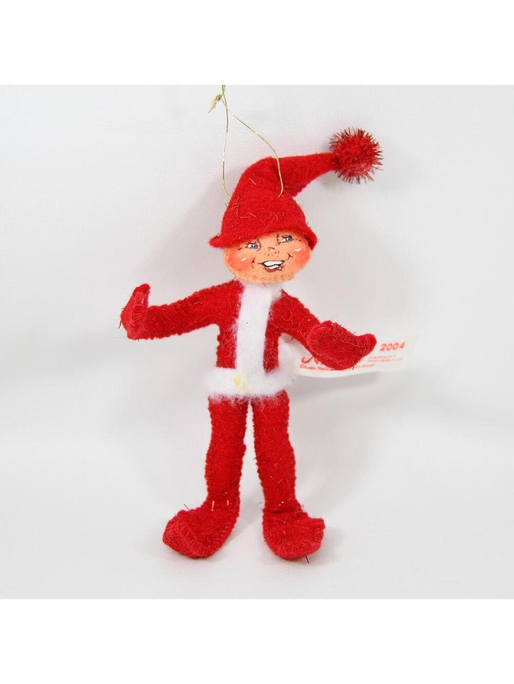 Vintage 2004 Annalee Santa Shelf Elf Christmas Ornament Poseable Red Suit 5.5"